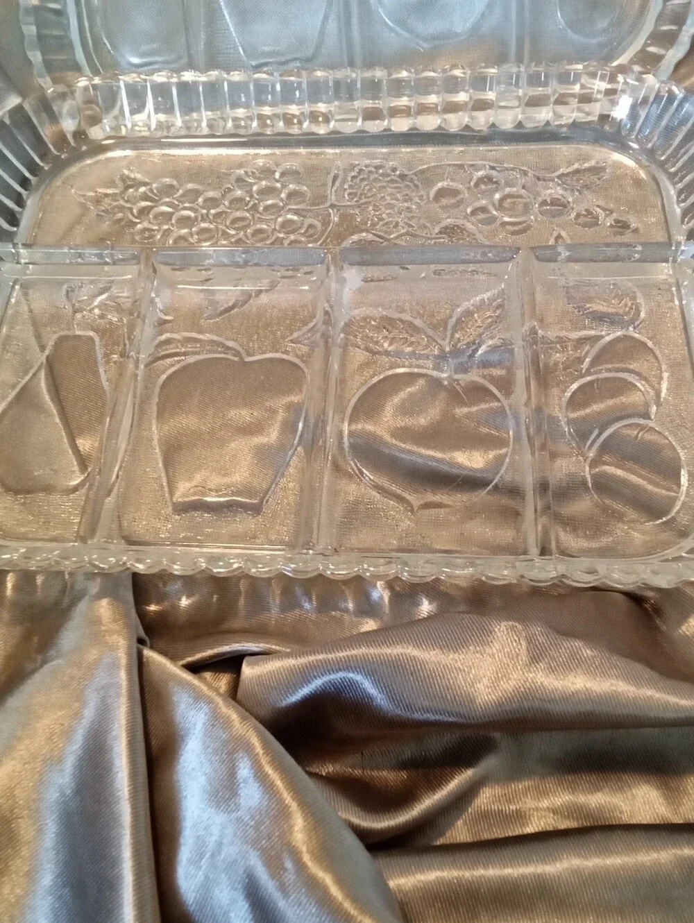 #7050 Glass Divided Serving Dish with Fruit Motif - Clear